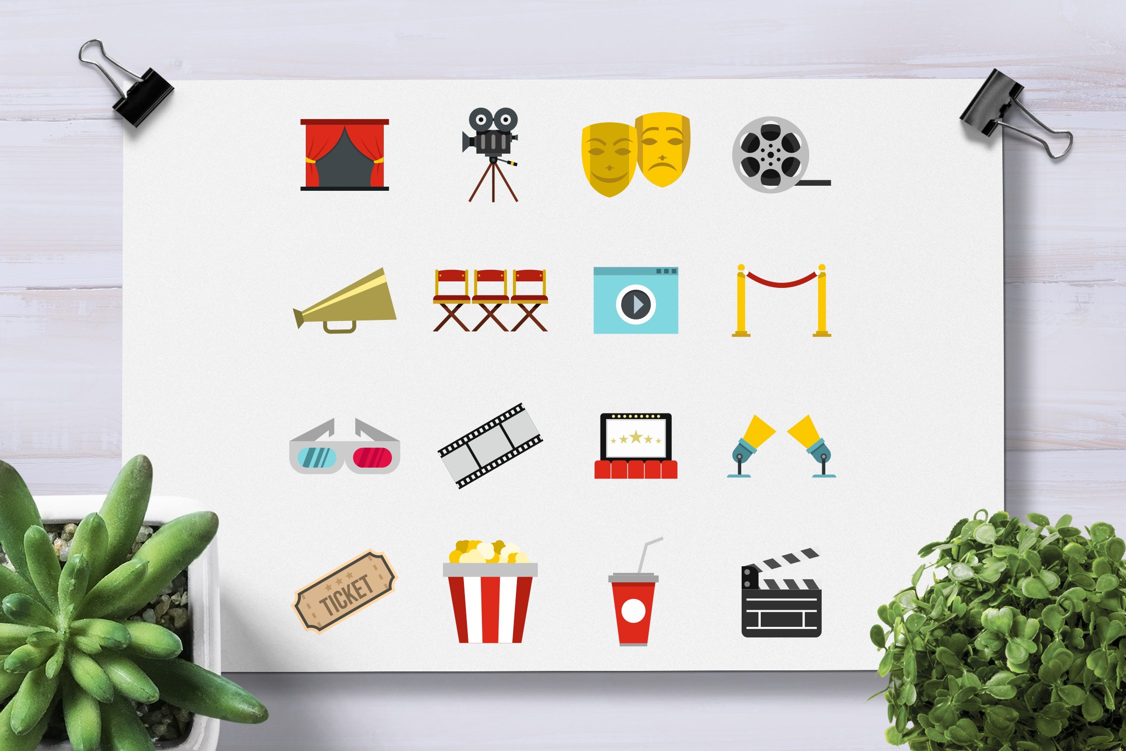 Cinema icons set, flat style preview image.