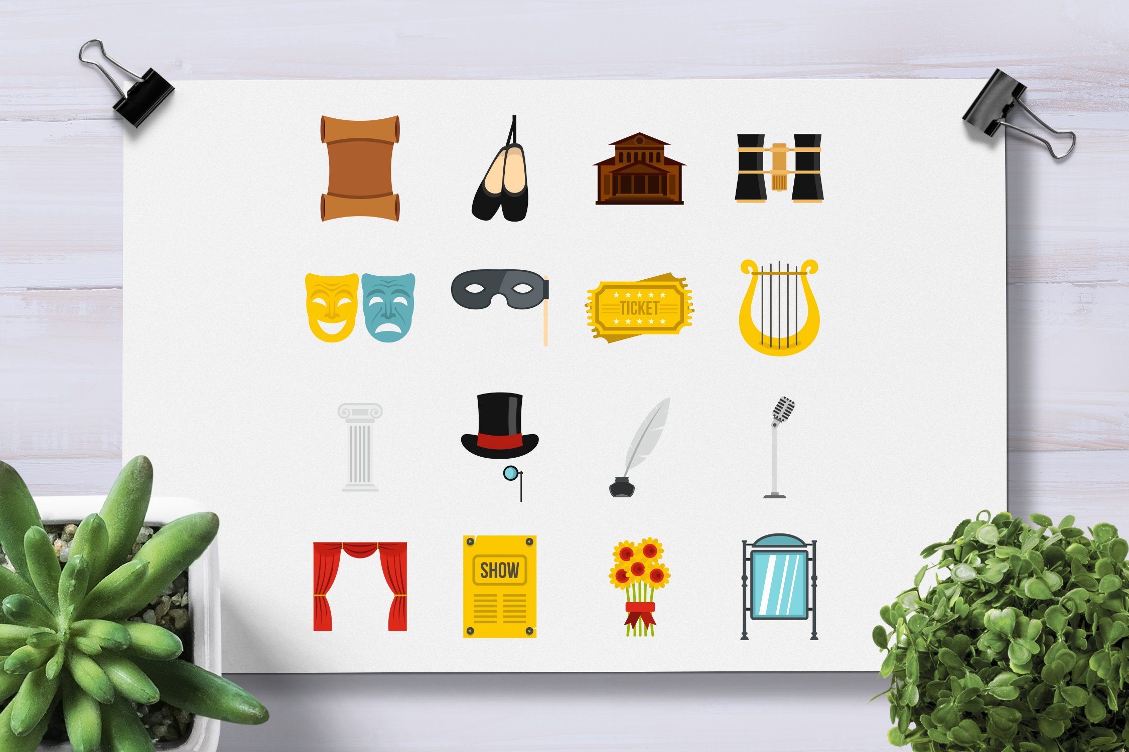 Theater set flat icons preview image.