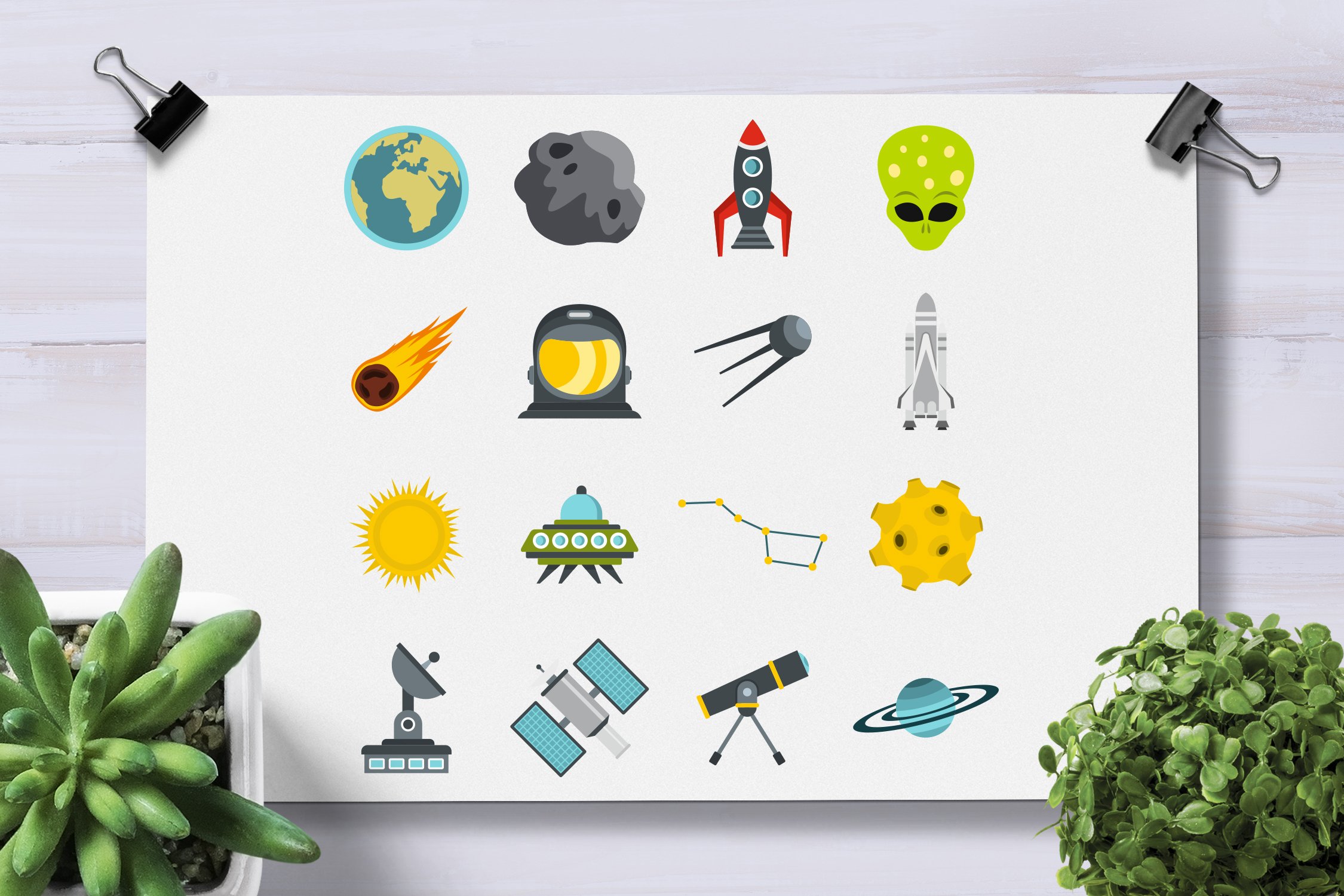 Space set flat icons preview image.