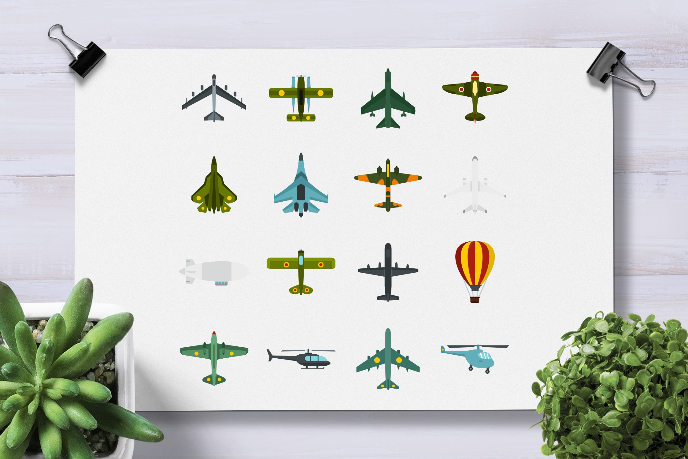 Aviation icons set, flat style preview image.