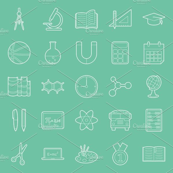 Education icons set cover image.