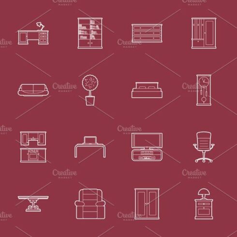 Furniture icons set cover image.