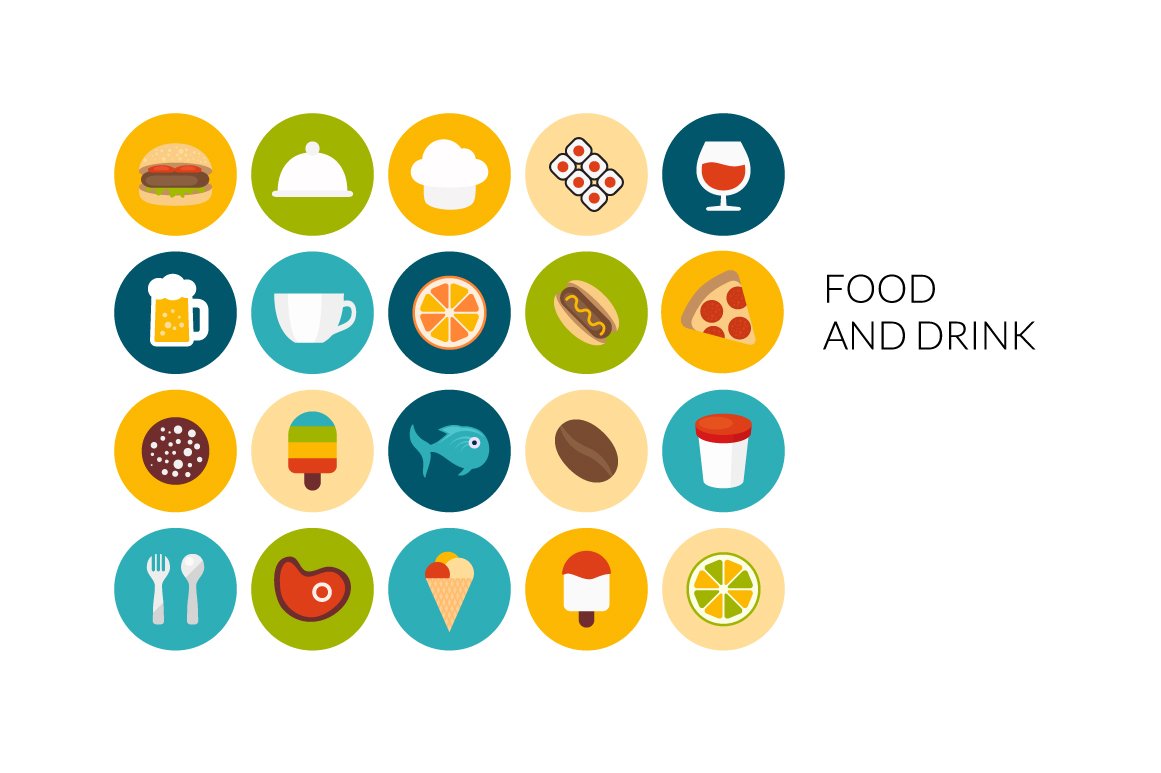 Flat icons set - Food and Drink cover image.
