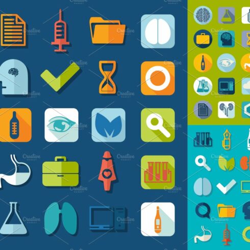 9 sets of medical flat icons cover image.