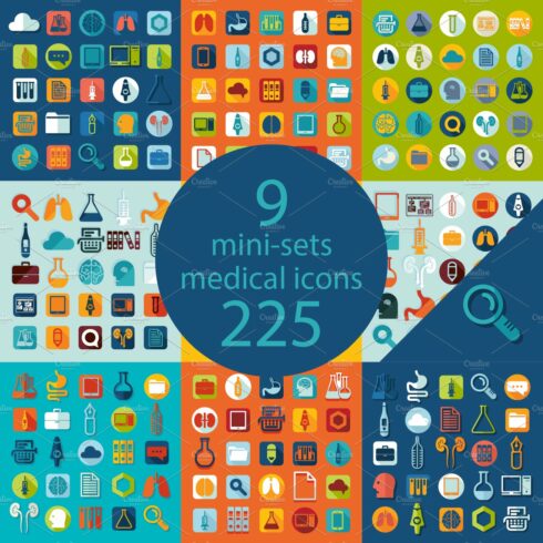 9 MEDICAL sets of icons cover image.