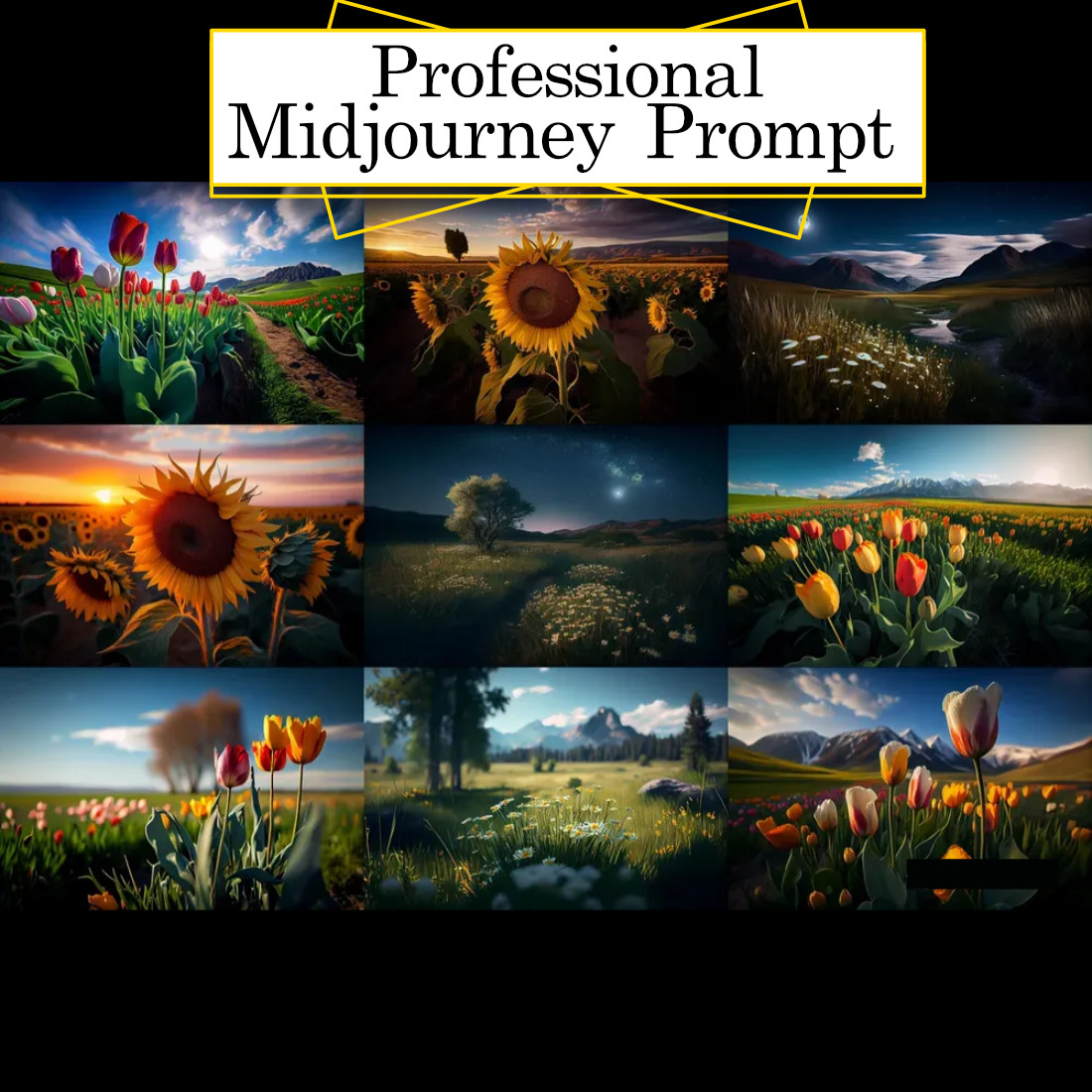Flower Field Photography Midjourney Prompt cover image.
