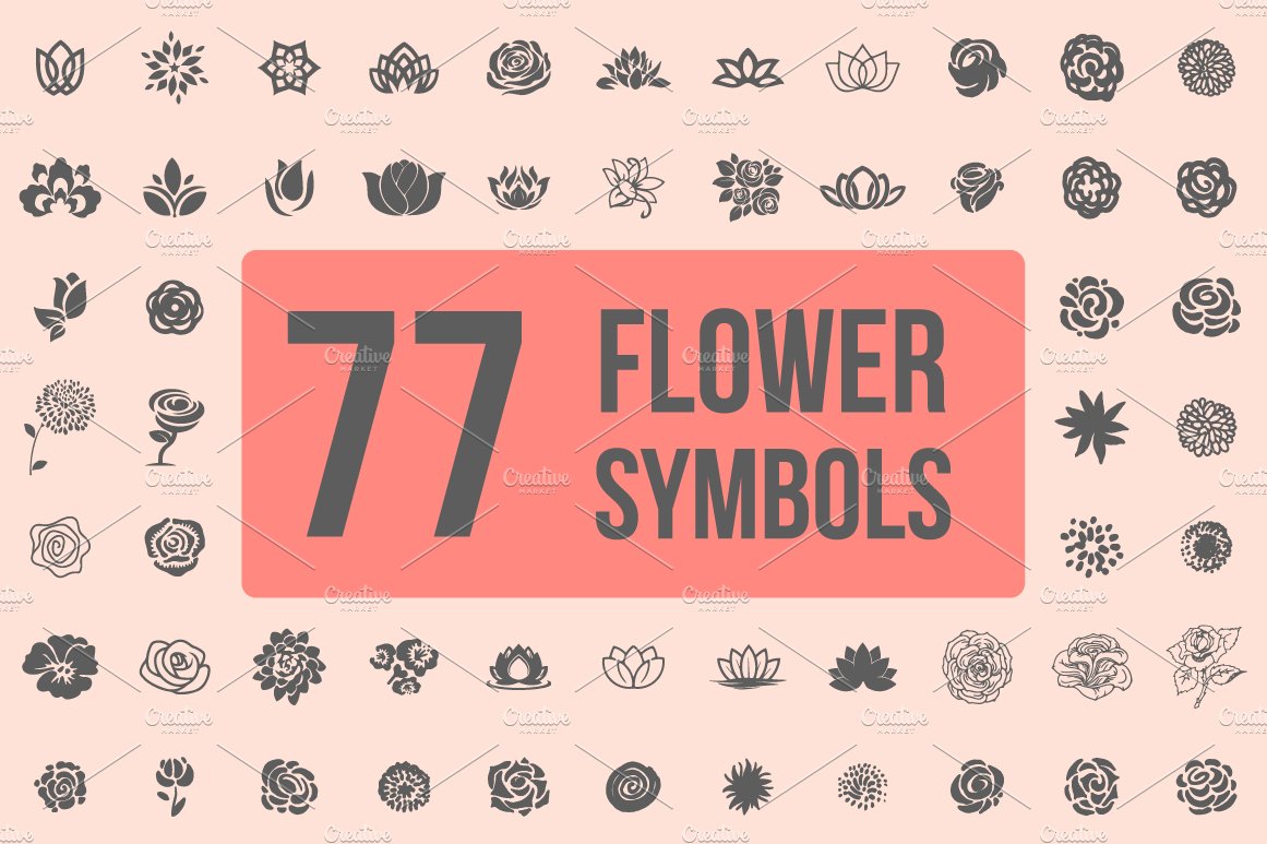 Pack of 77 decorative flower symbols cover image.