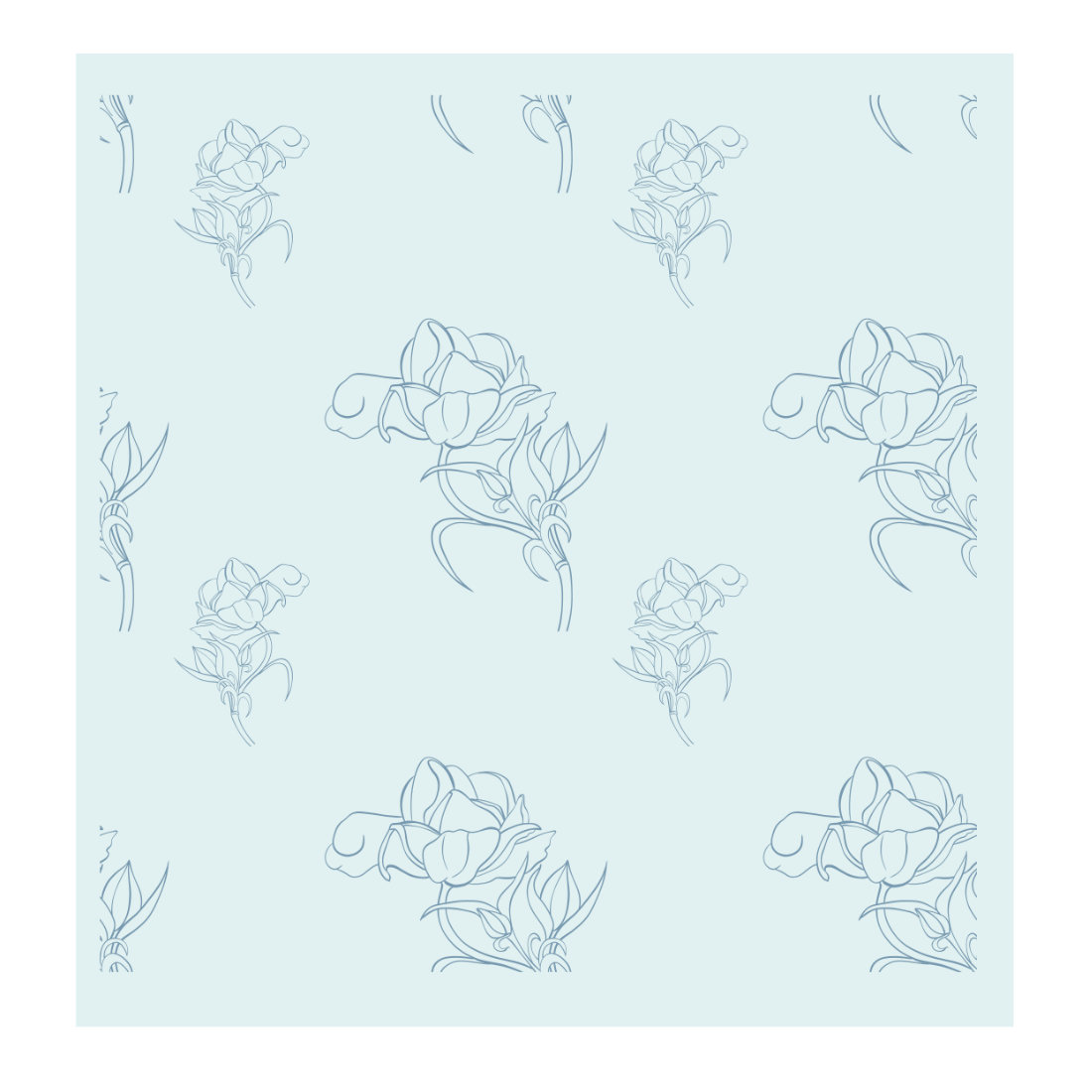 Drawing of a bunch of flowers on a blue background.