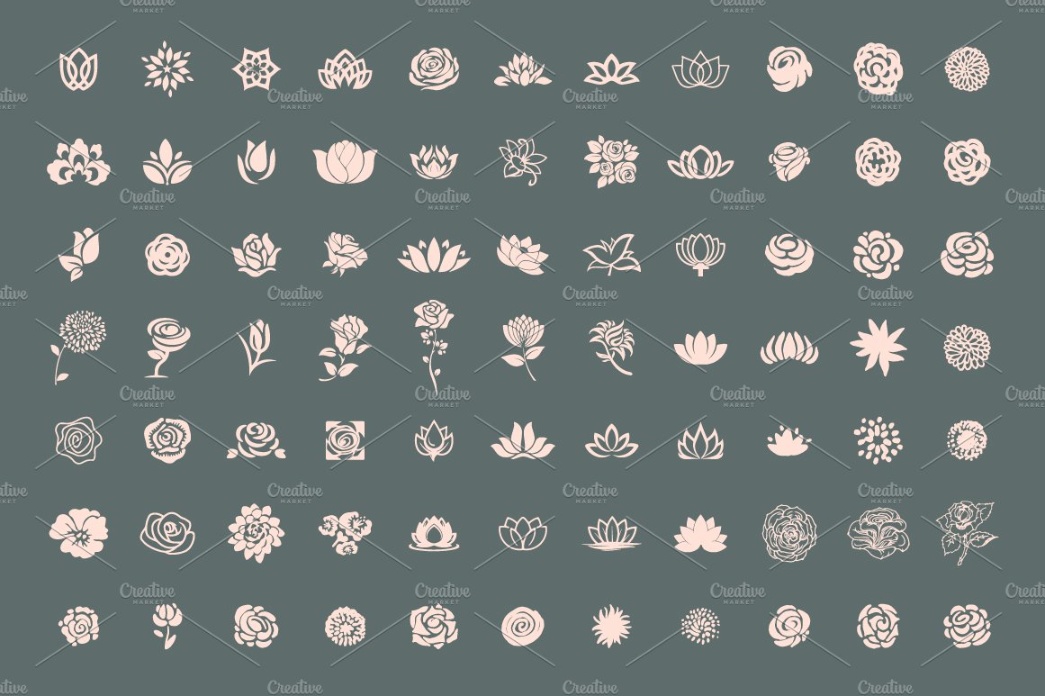 Pack of 77 decorative flower symbols preview image.