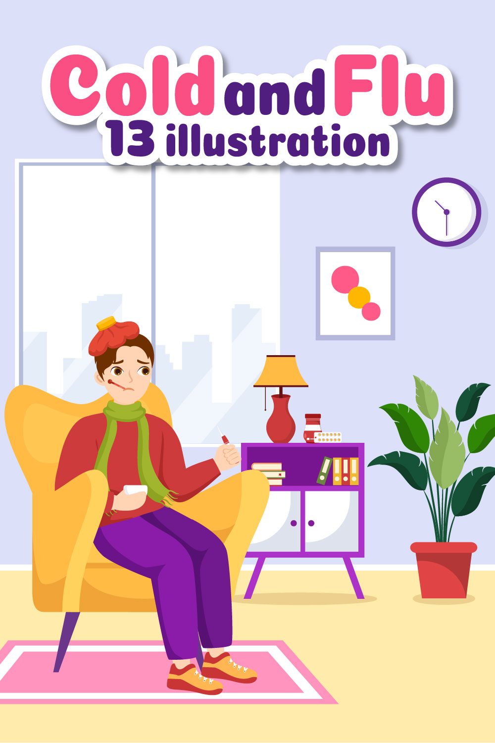 13 Flu and Cold Sickness Illustration pinterest preview image.