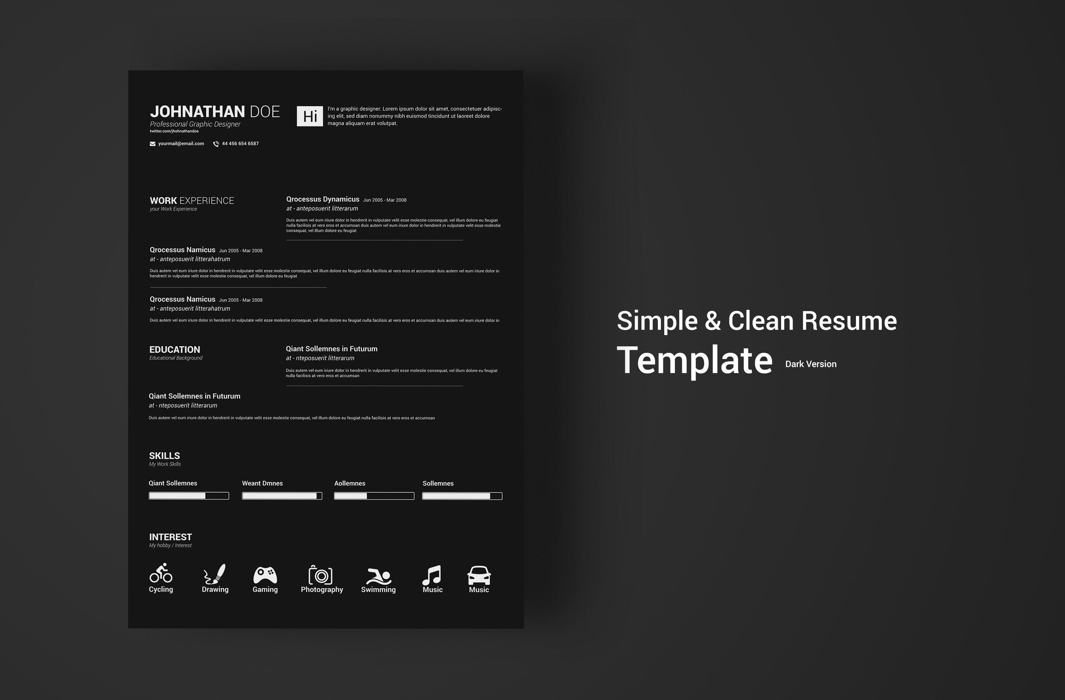 Simple & Clean Resume - Dark Version cover image.
