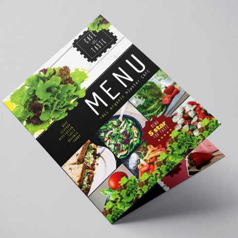 Folding A3 Salad Menu Template cover image.