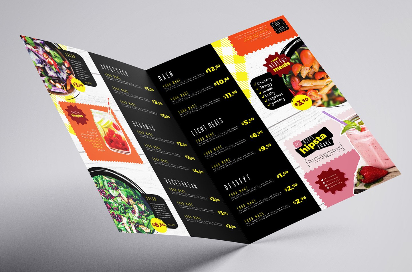 Folding A3 Salad Menu Template preview image.