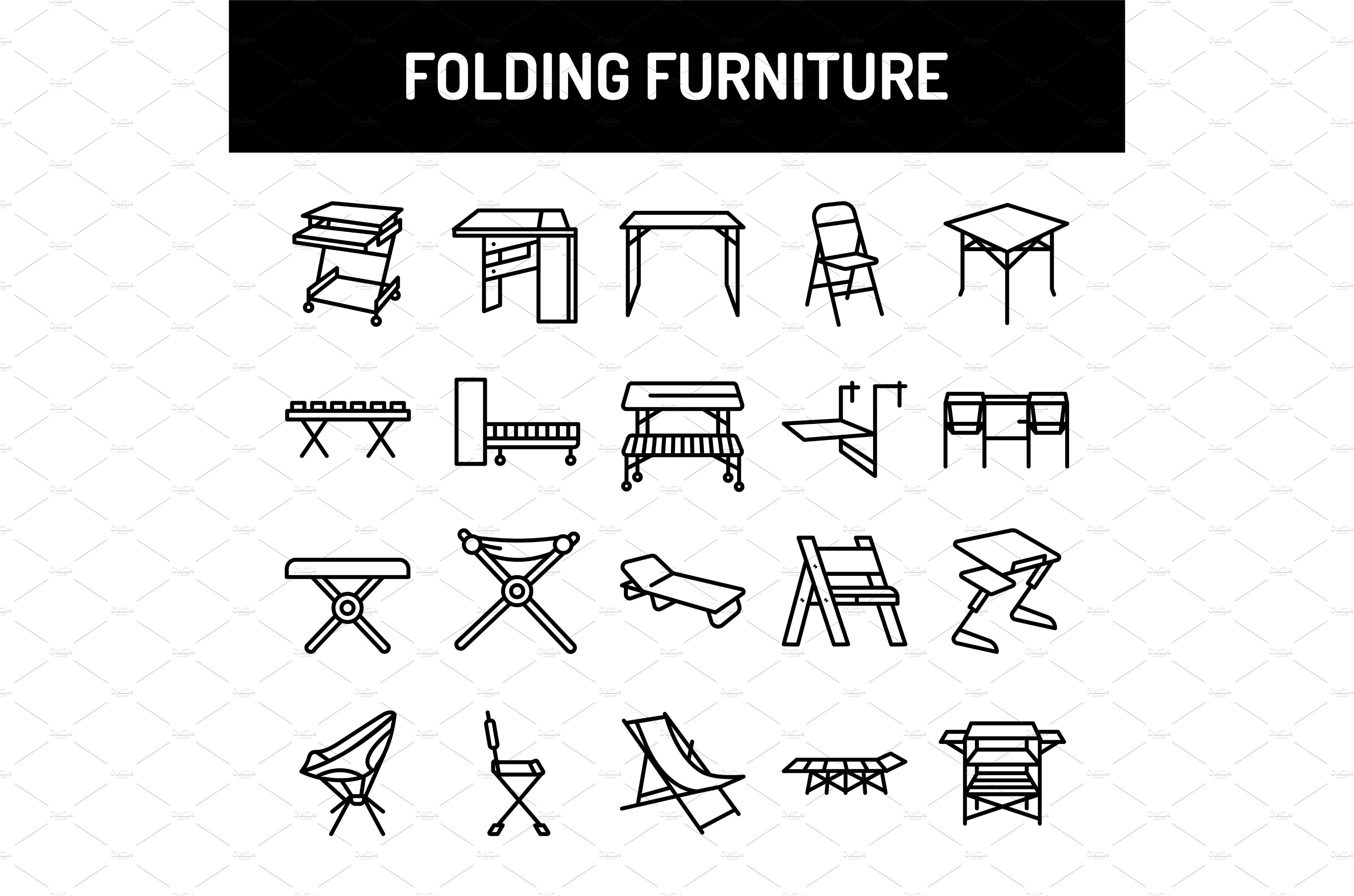 Folding furniture color line icons cover image.