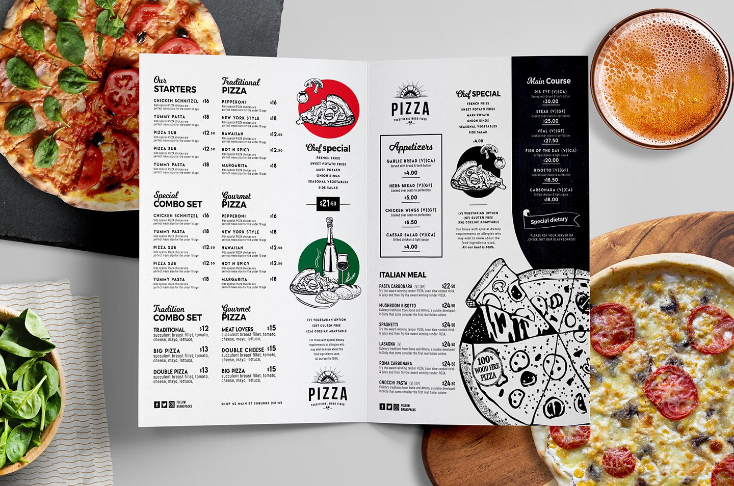 folding pizza menu template 309