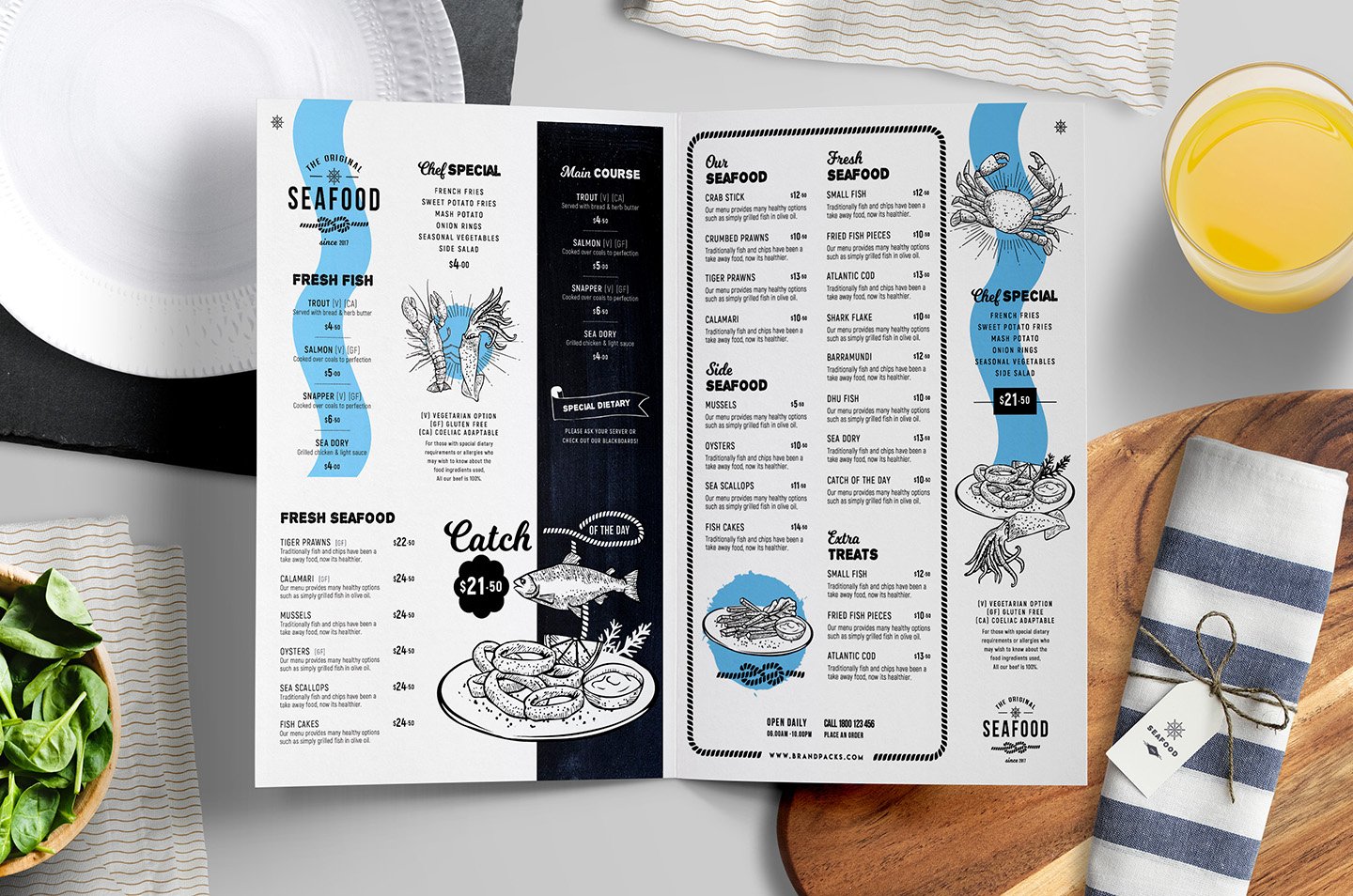 folding seafood menu templates 781