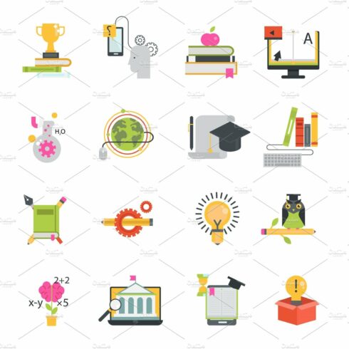 Online education vector icons set distance education school and webinar tea... cover image.