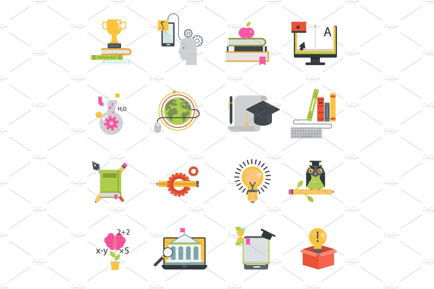 Online education vector icons set distance education school and webinar tea... cover image.