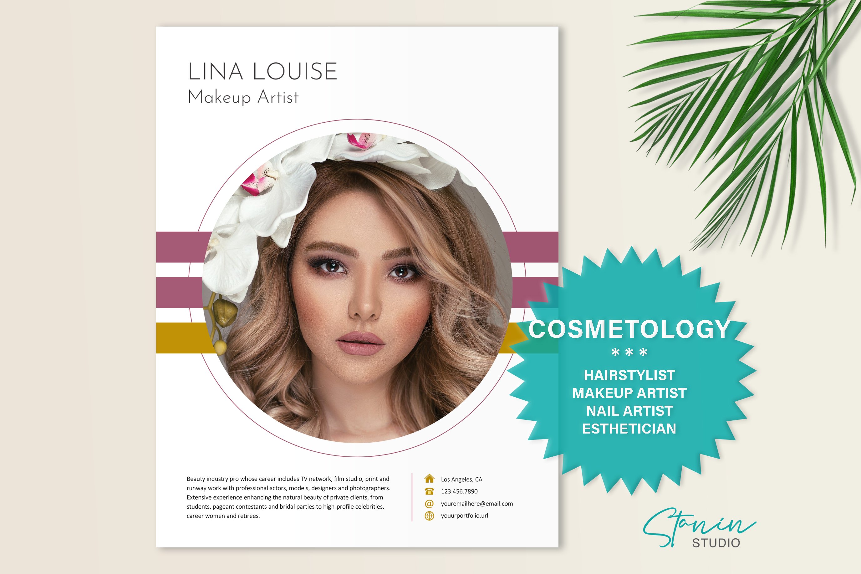 Makeup Artist Resume Template preview image.
