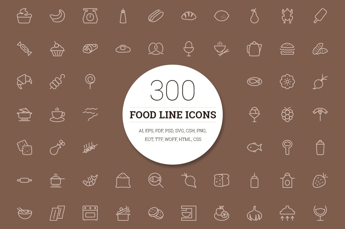 300 Food Line Icons cover image.