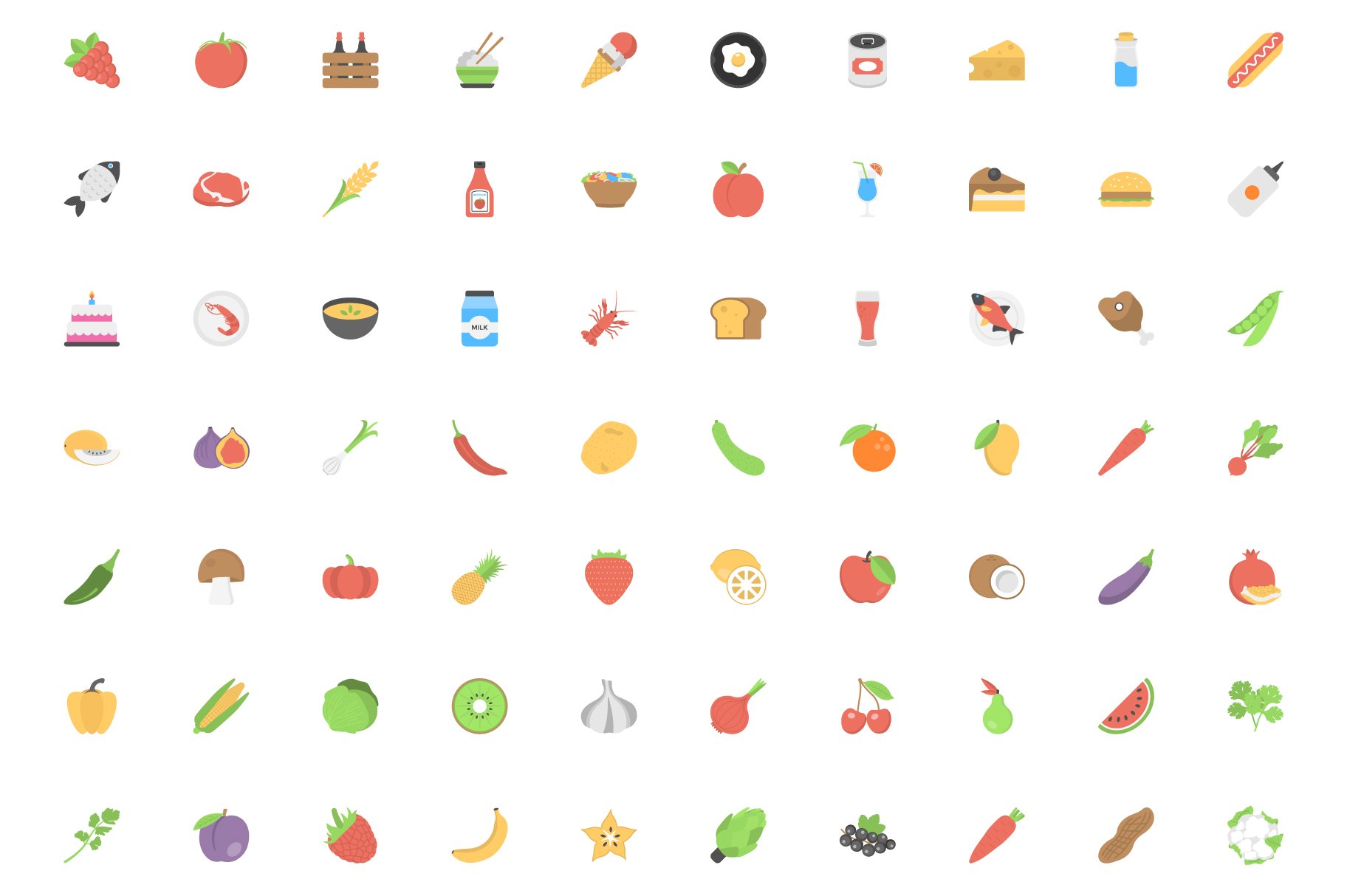 250 Food Flat Vector Icons preview image.