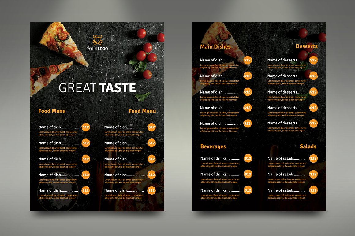 20 Restaurant Menu Templates A4 preview image.