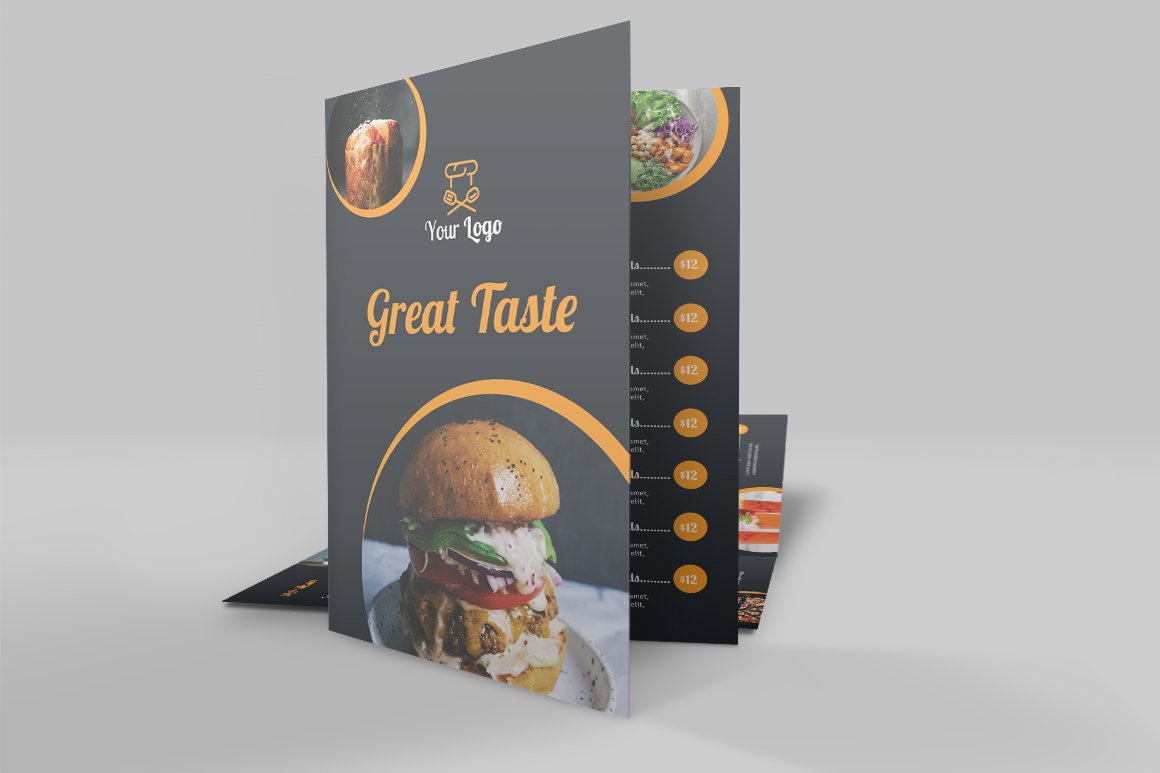 Food Menu Bi-Fold Brochure preview image.