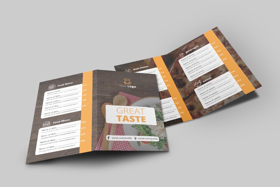 Food Menu Bi-Fold Brochure cover image.