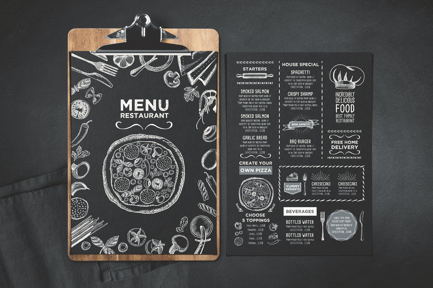 FREE! Trifold + Cafe Menu Template preview image.