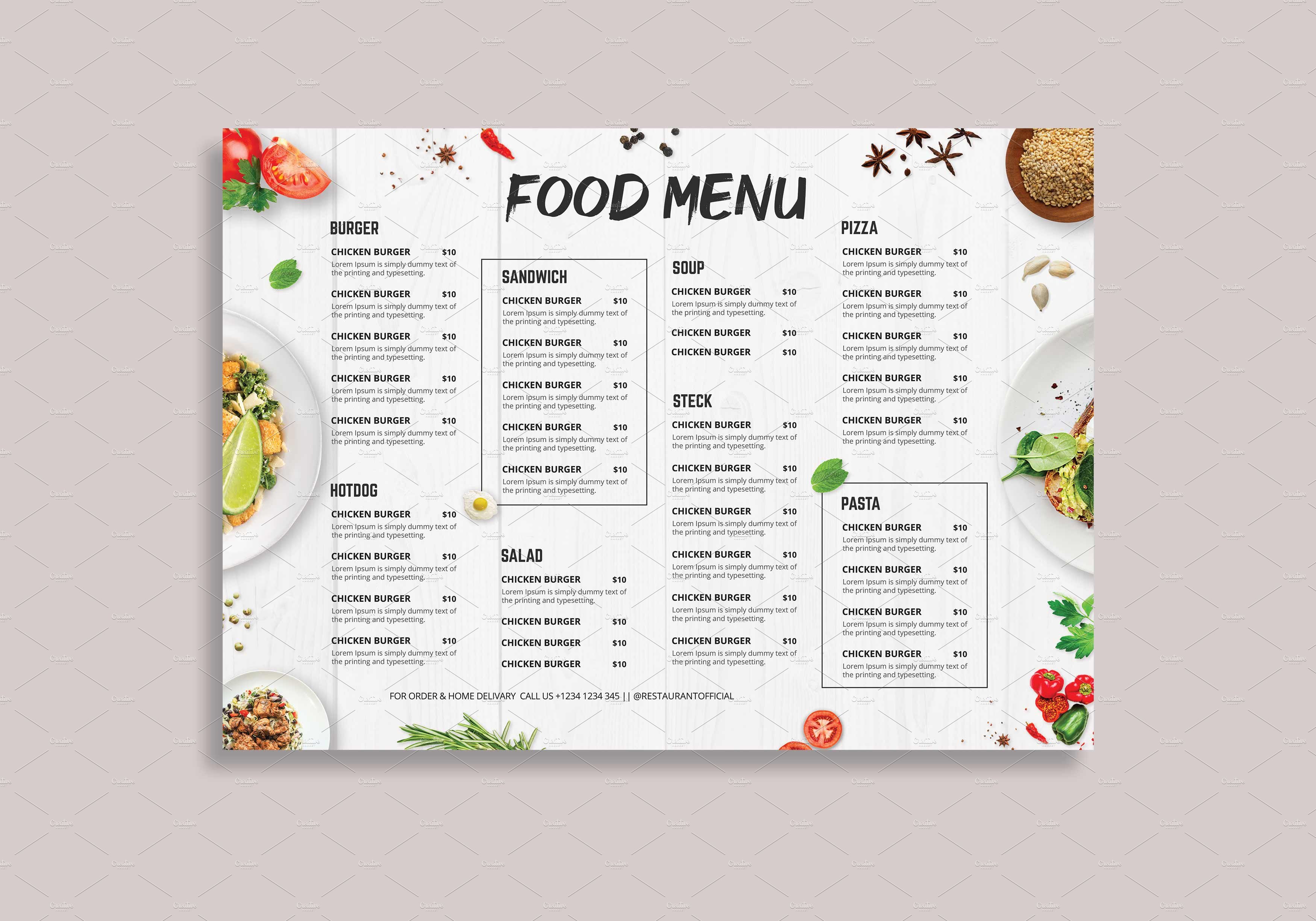 Food Menu Template preview image.