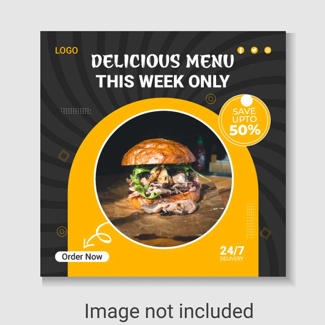 food social media promotion and Instagram banner post design template cover image.
