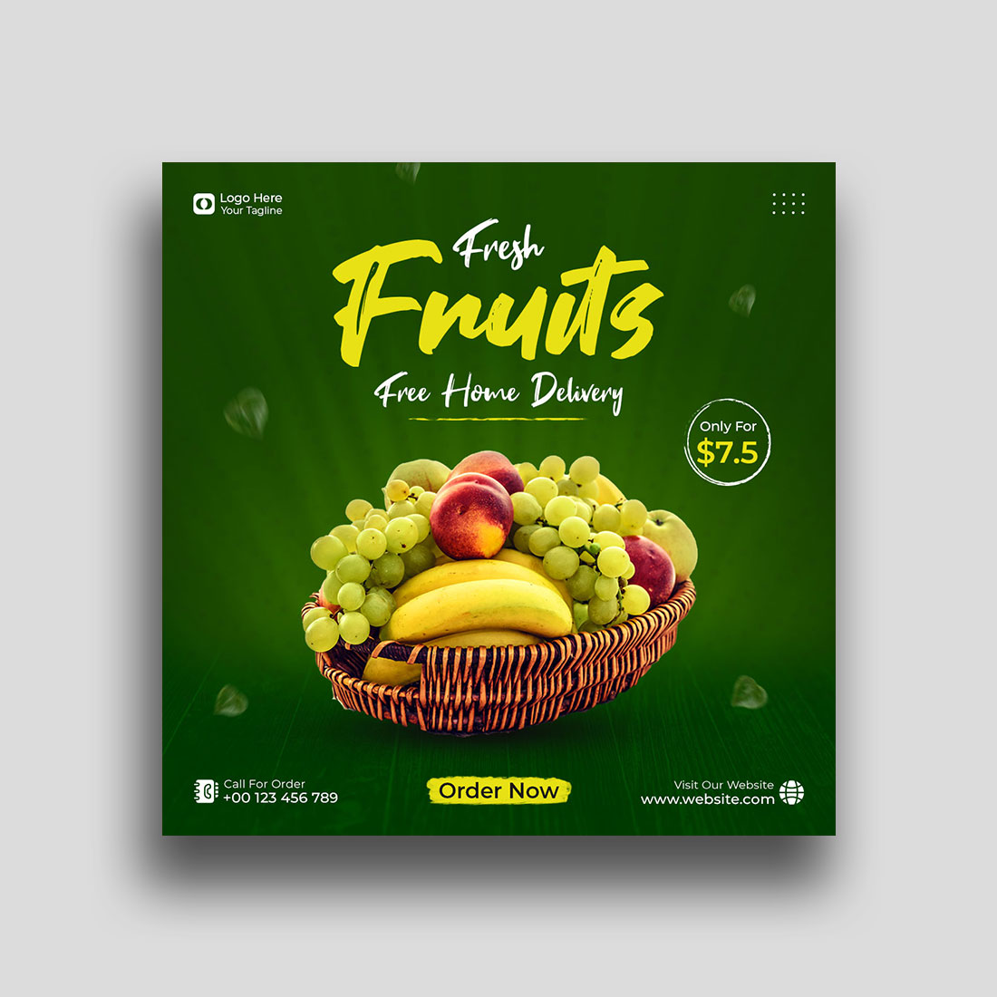 Supermarket fresh vegetable and fruits sale social media post template preview image.