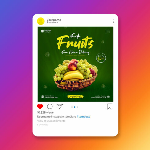 Supermarket fresh vegetable and fruits sale social media post template cover image.