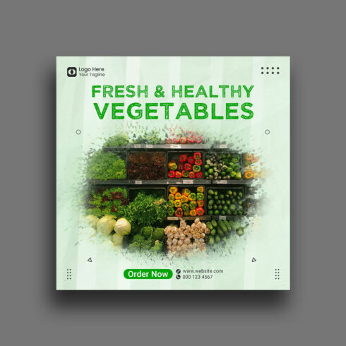 Supermarket Vegetables sale social media post and square flyer template cover image.