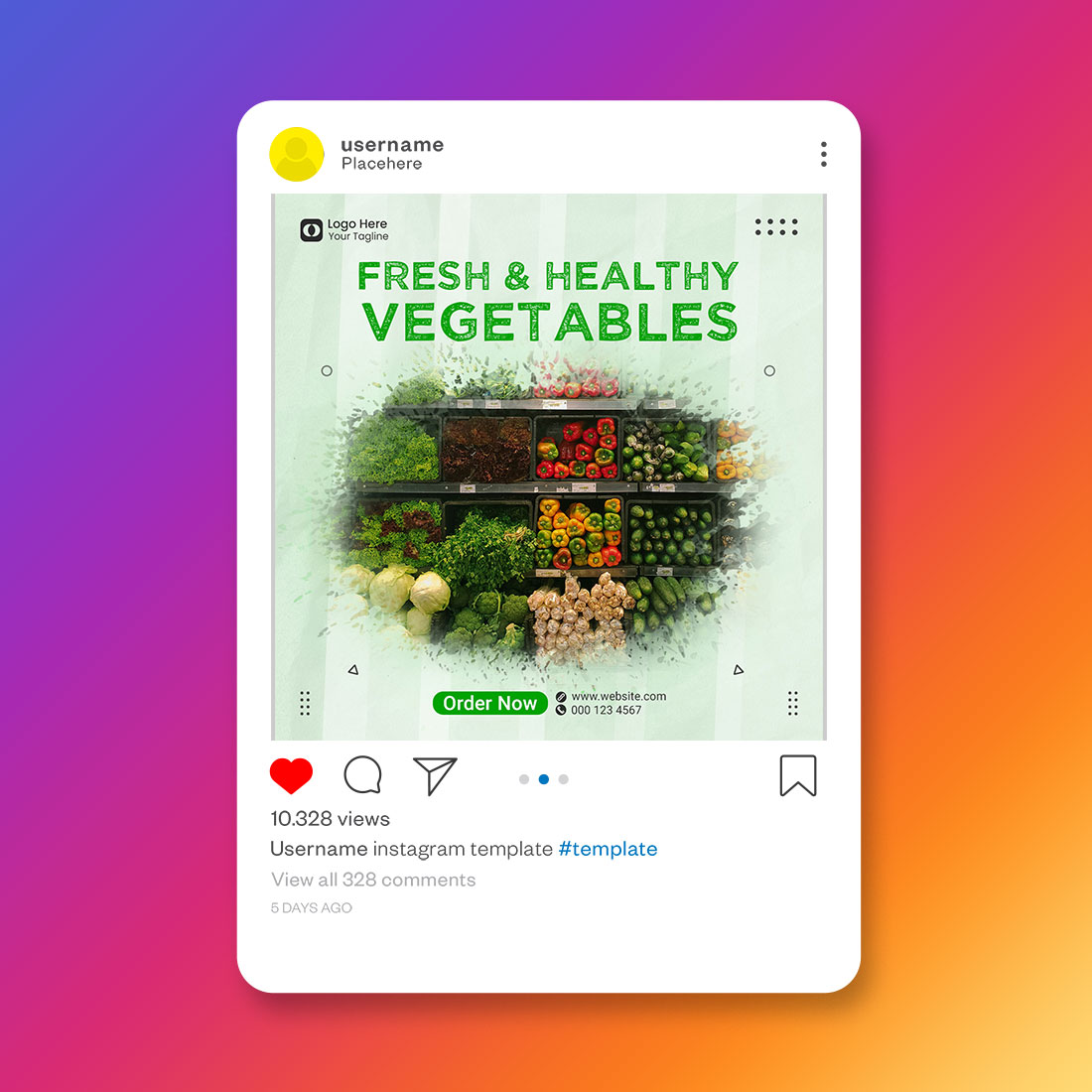 Supermarket Vegetables sale social media post and square flyer template preview image.