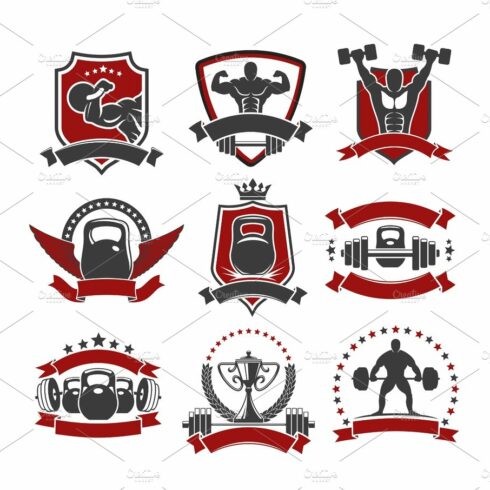 Weightlifting, powerlifting gym sport club icons cover image.
