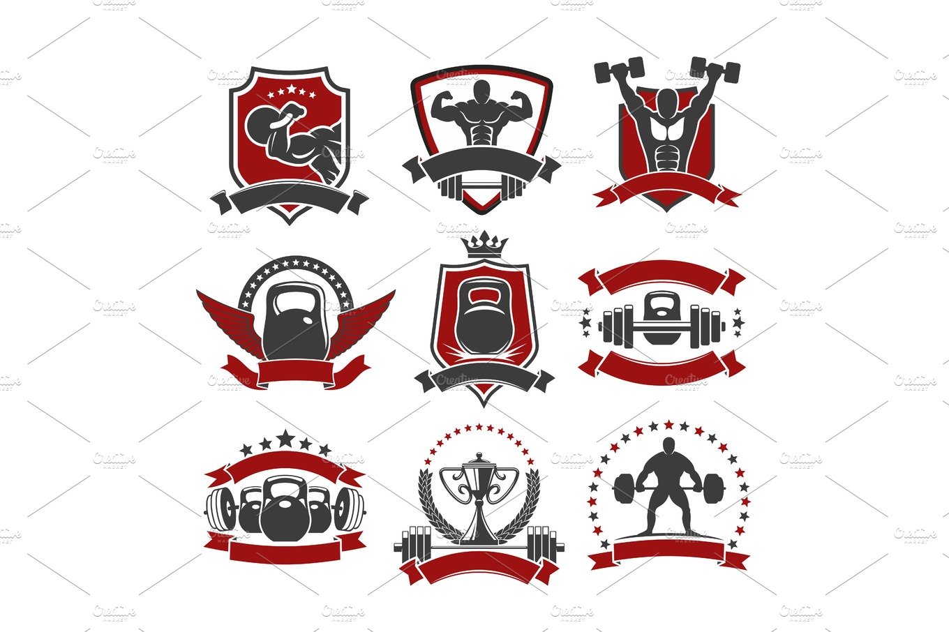 Weightlifting, powerlifting gym sport club icons cover image.