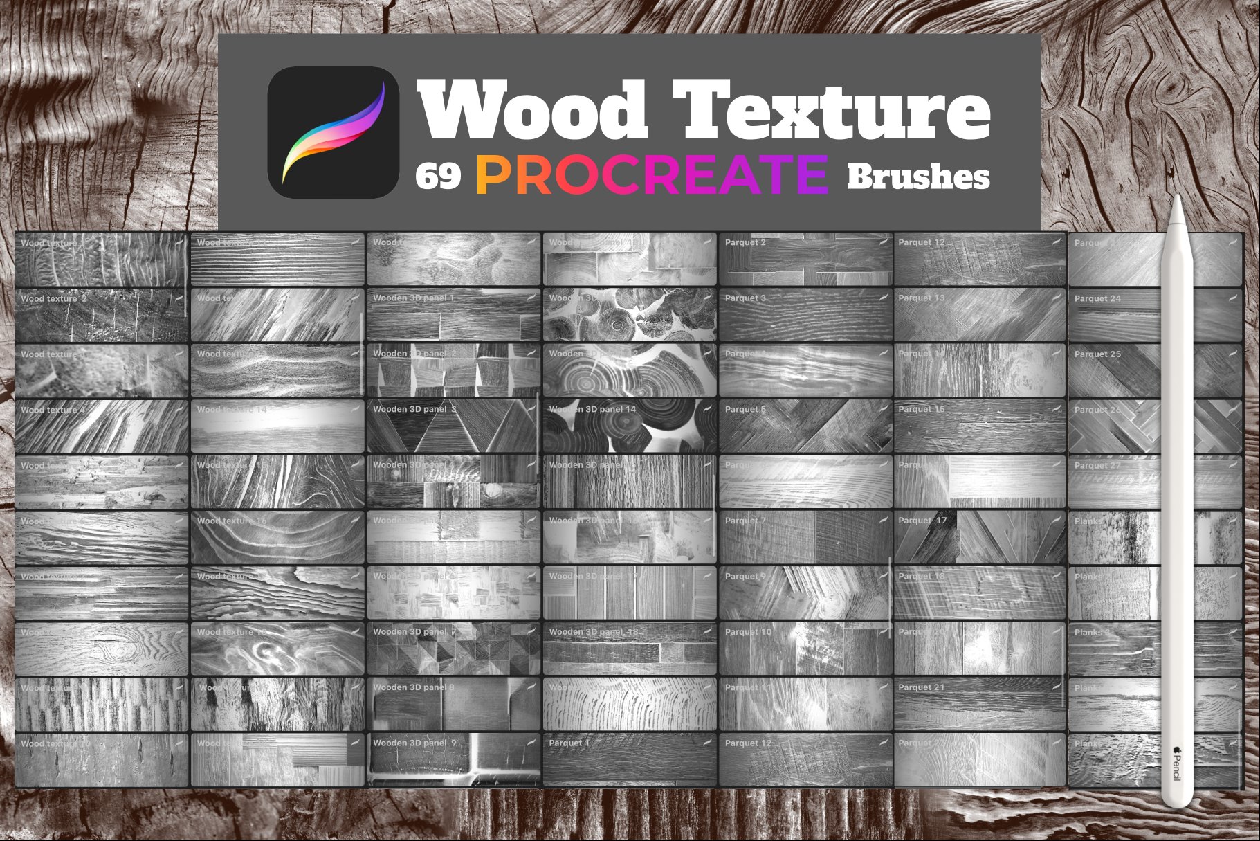 Wood texture  for PROCREATE preview image.