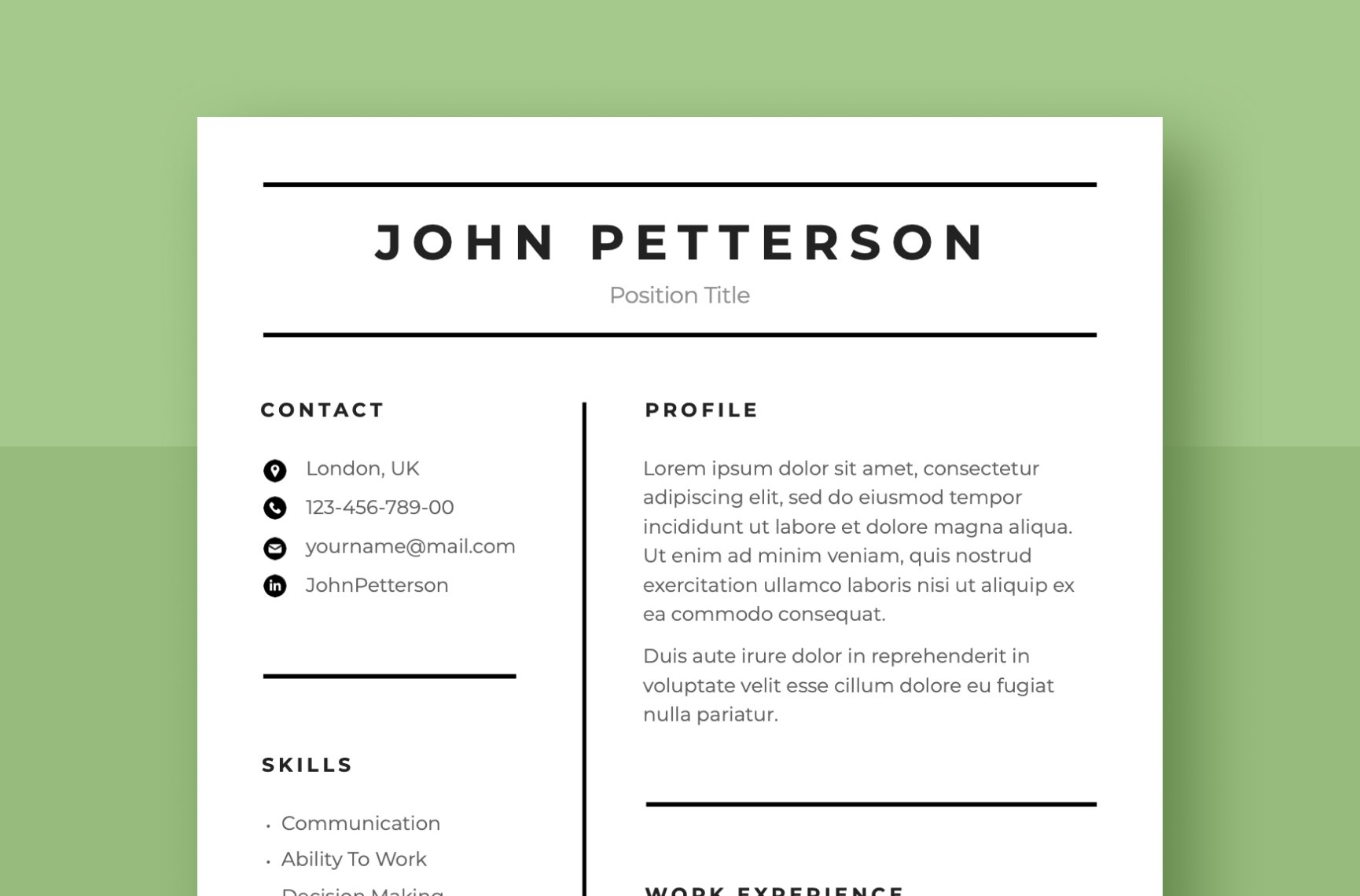 Professional Resume Template CV cover image.