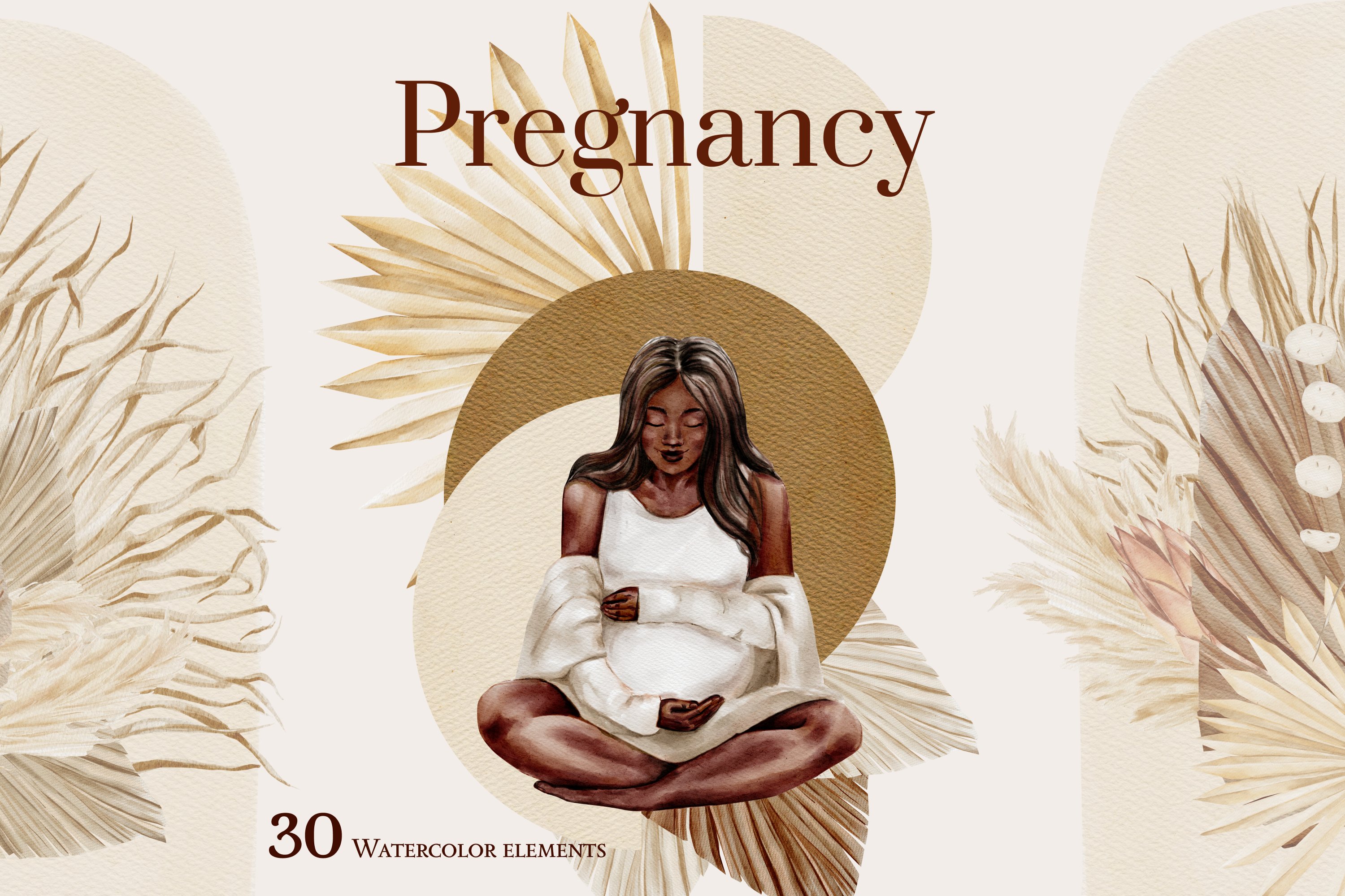 Watercolor pregnancy woman clipart cover image.