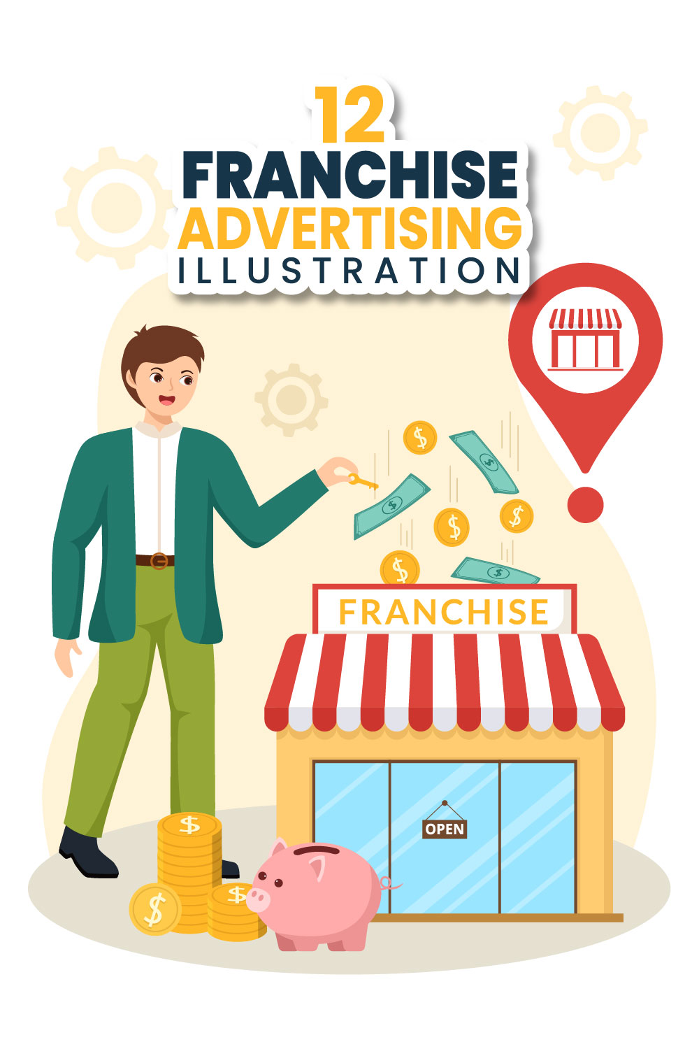 12 Franchise Advertising Business Illustration pinterest preview image.