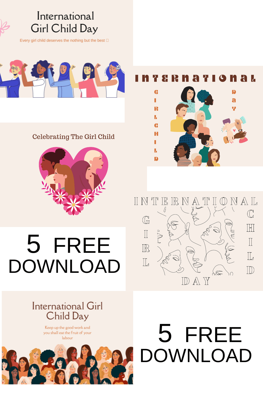 International Girl Child Day and Women's Cards pinterest preview image.