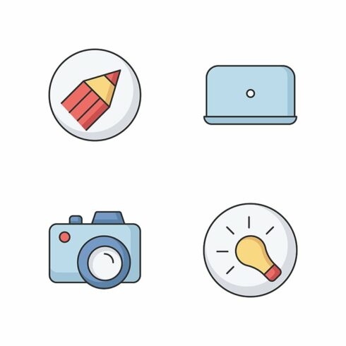 Photographer work elements icons set cover image.