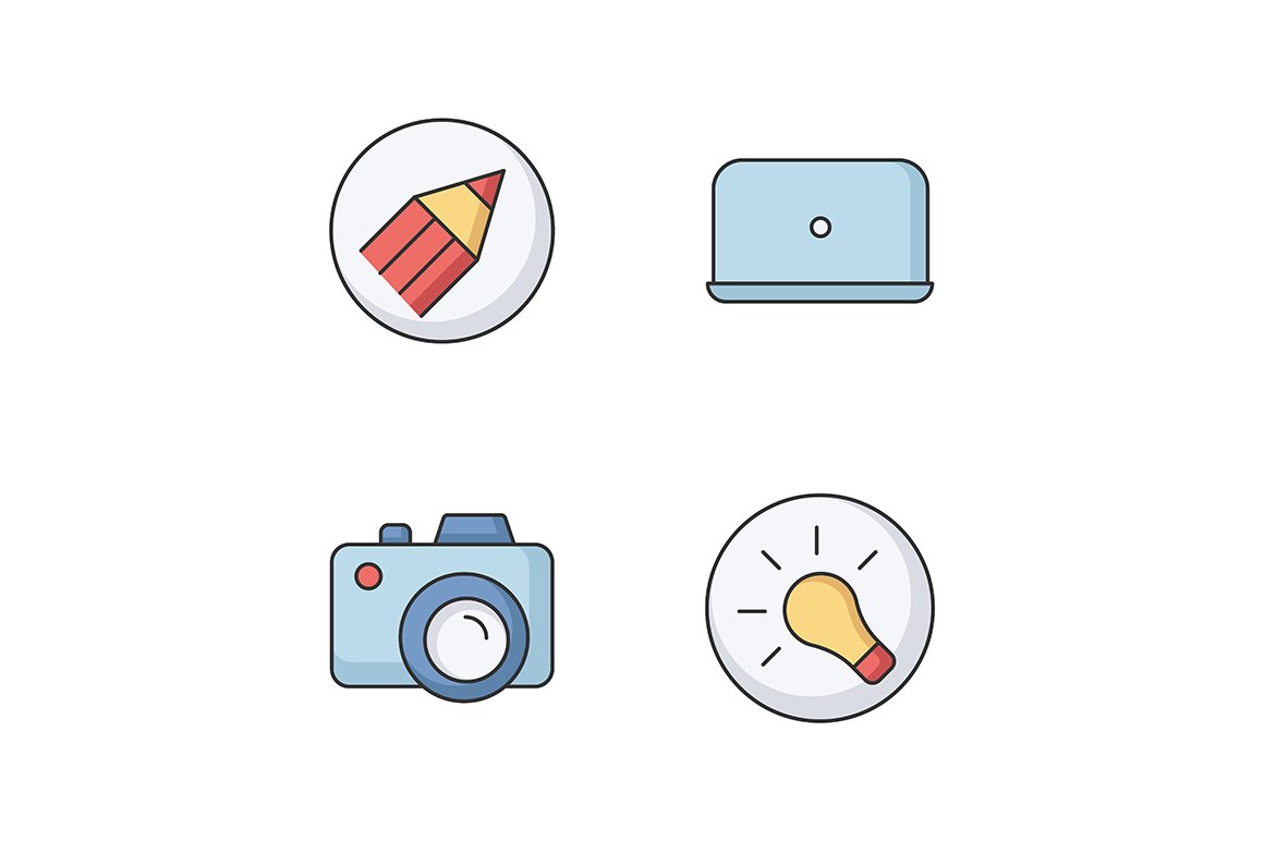 Photographer work elements icons set cover image.