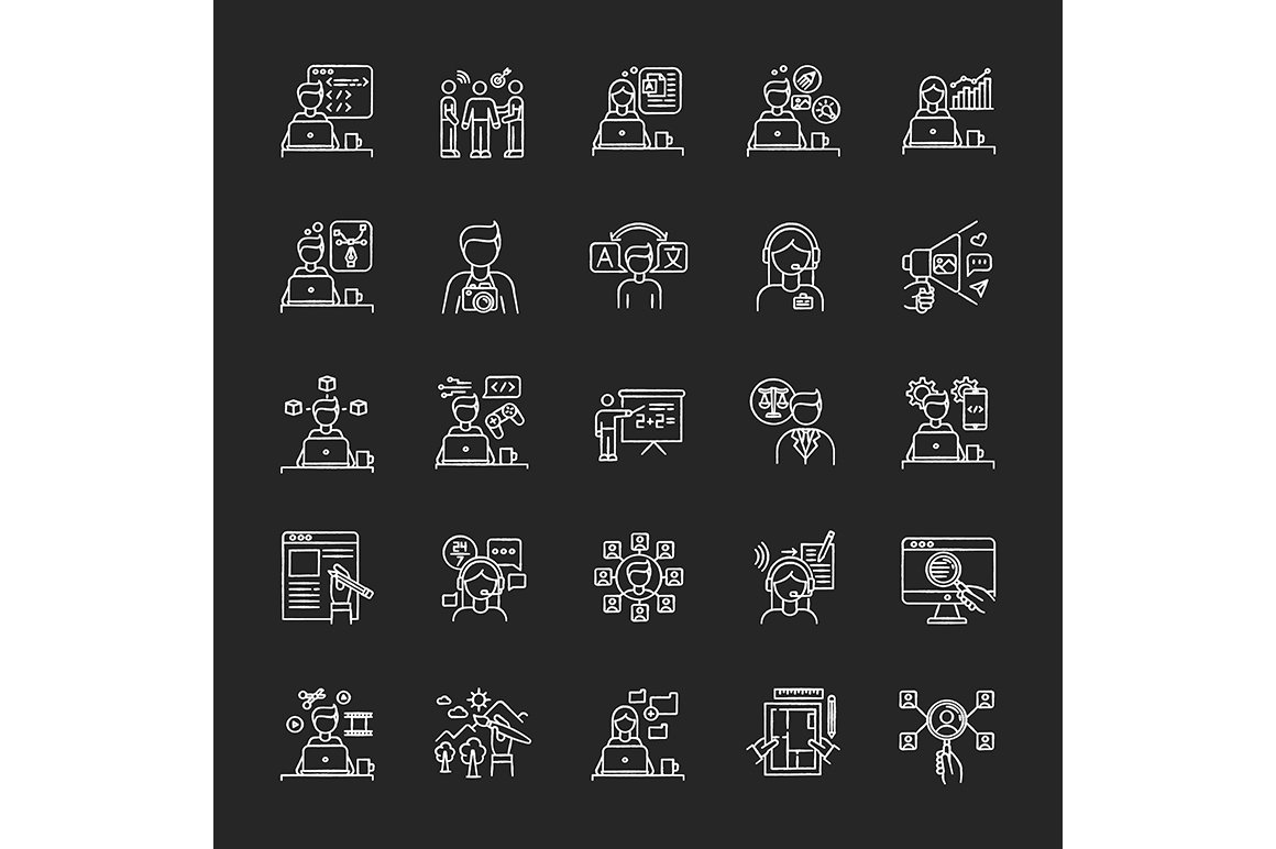 freelance professions icon set chalk 26 777