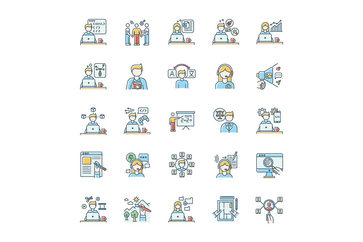 freelance professions icon set color 26 724