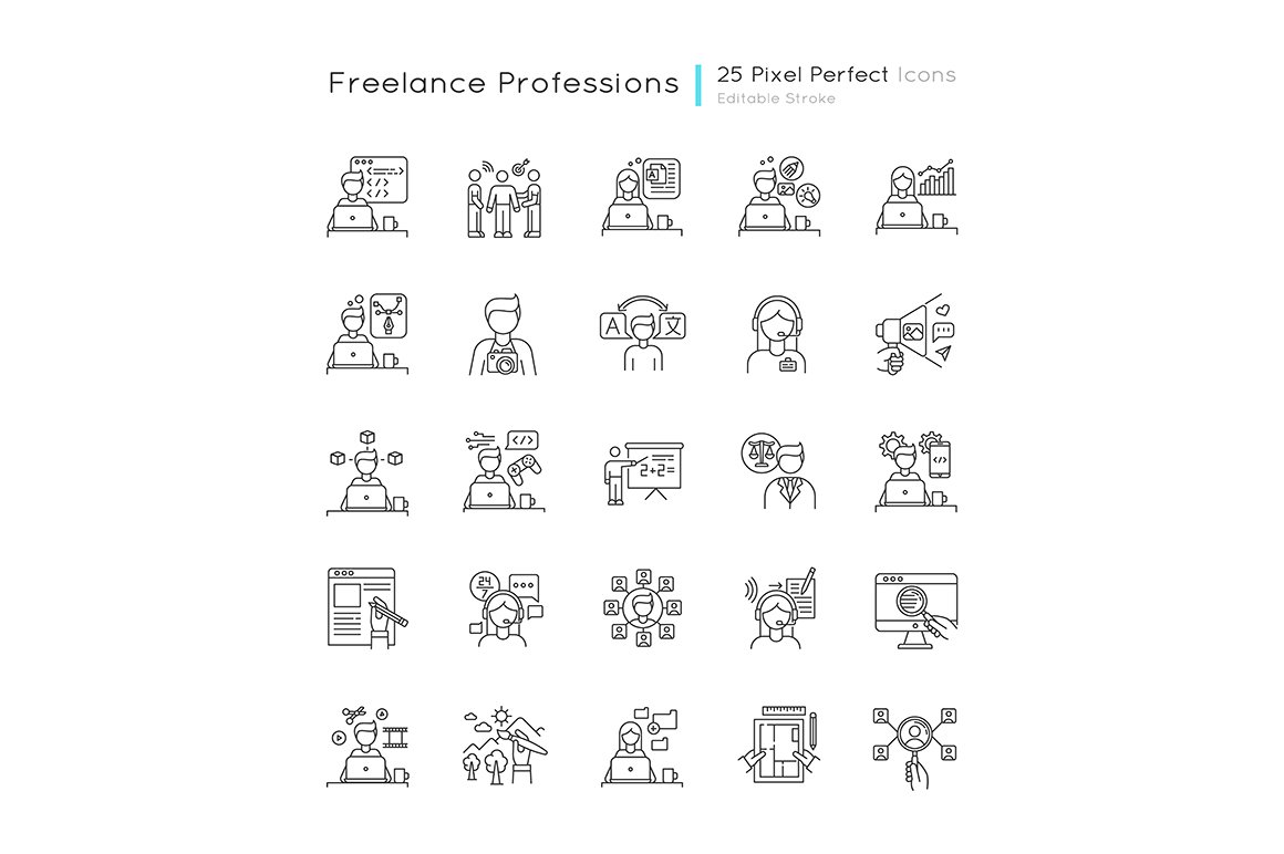 freelance professions icon set editable stroke 26 232