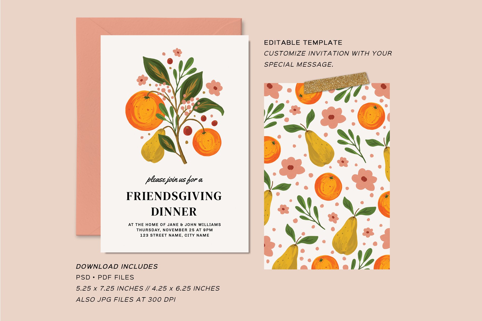 Thanksgiving Invitation Template preview image.