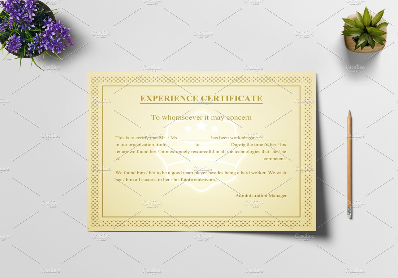 Certificate of Experience Template preview image.