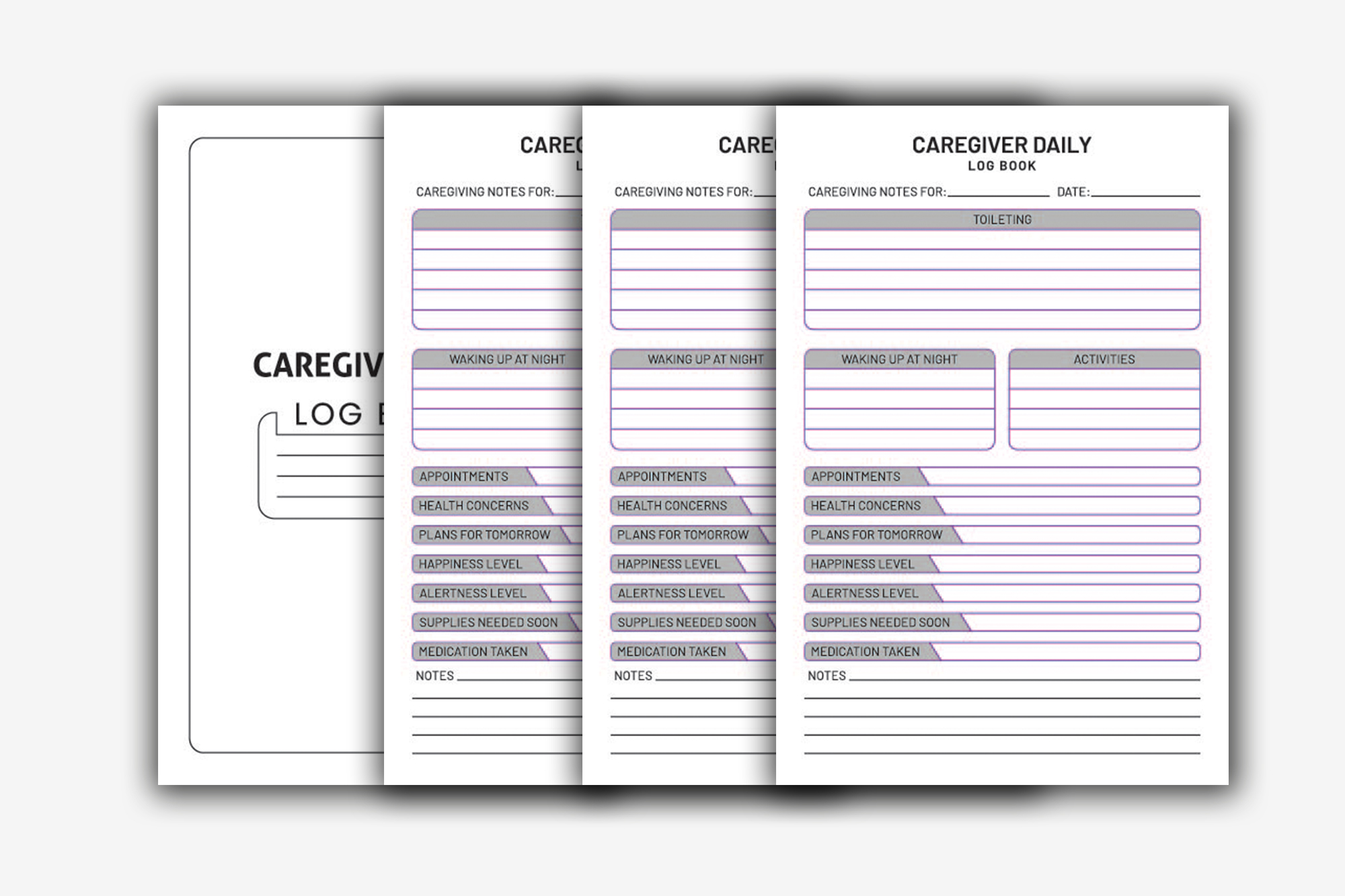 Set of three printable daily planner pages.